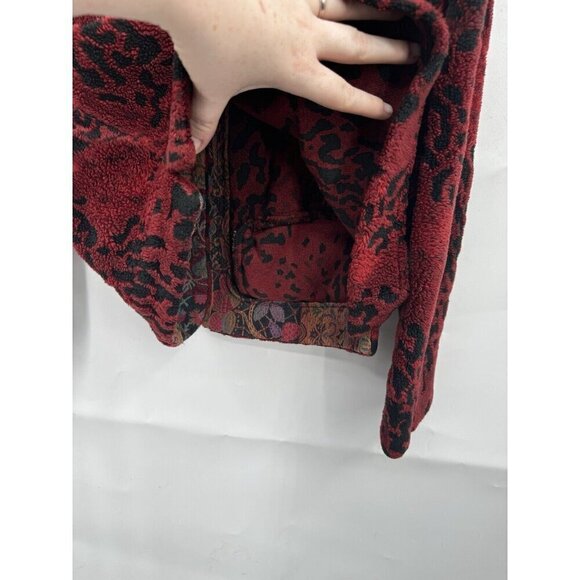 VTG Coldwater Cream Fleece Jacket Women Small Red Tapestry Granny Grandmacore - Picture 11 of 11